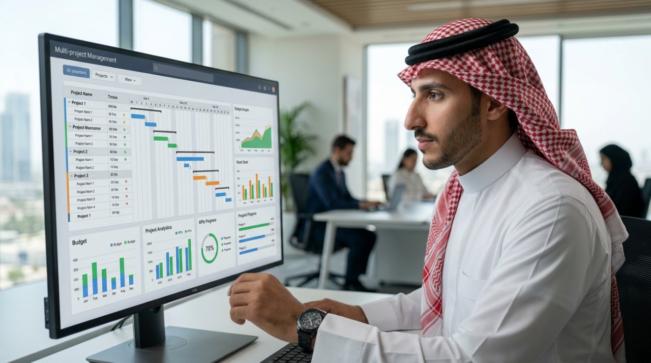 إدارة المشاريع المتعددة عبر ERP: كيف تتحكم في 30 مشروعاً متزامناً وتخفض التجاوزات 41%؟ إدارة المشاريع المتعددة عبر ERP: كيف تتحكم في 30 مشروعاً متزامناً وتخفض التجاوزات 41%؟